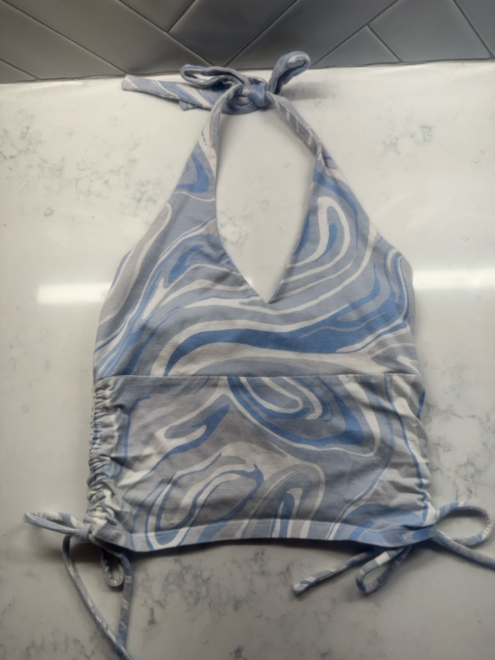 Hollister Blue and White Swirl Halter Crop Top